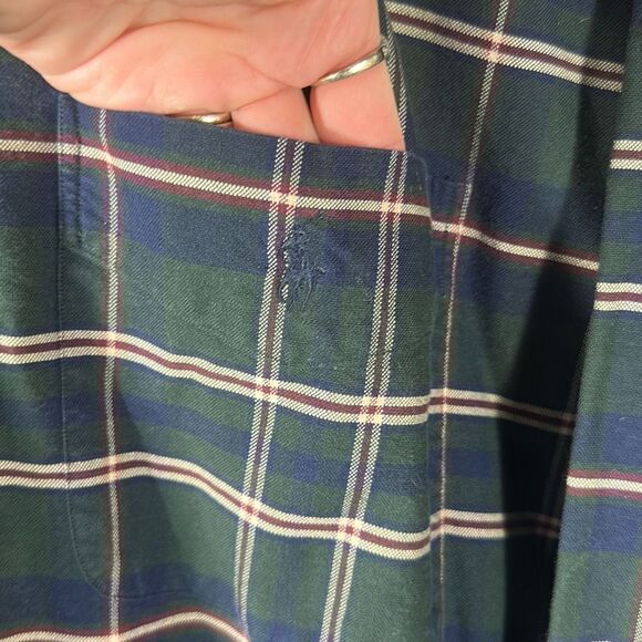 Ralph Lauren The Big Shirt Mens XL Green Plaid Cotton Long Sleeve Blue Pony - Picture 3 of 6
